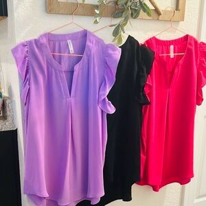 Elegant Women's Ruffle Sleeveless Blouses - Lavender, Black, Fuchsia bundle